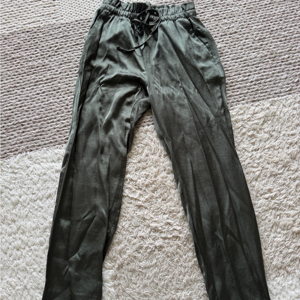 Satin Olive Green High Rise Pants